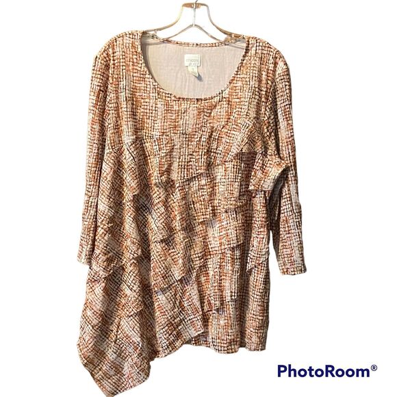 Chicos Shirt 3 Mosaic Layered Ruffled Scoop Neck Lightweight Nylon Plus Size - Picture 1 of 8